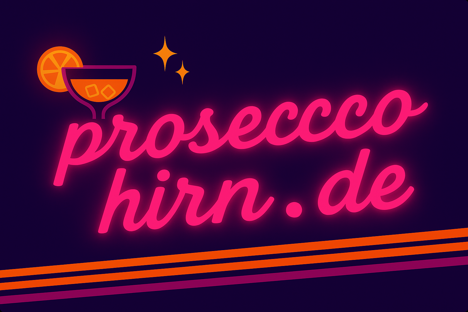 Proseccohirn.de Schriftzug mit Aperol Spritz mit Orangenscheibe oben links im Logo